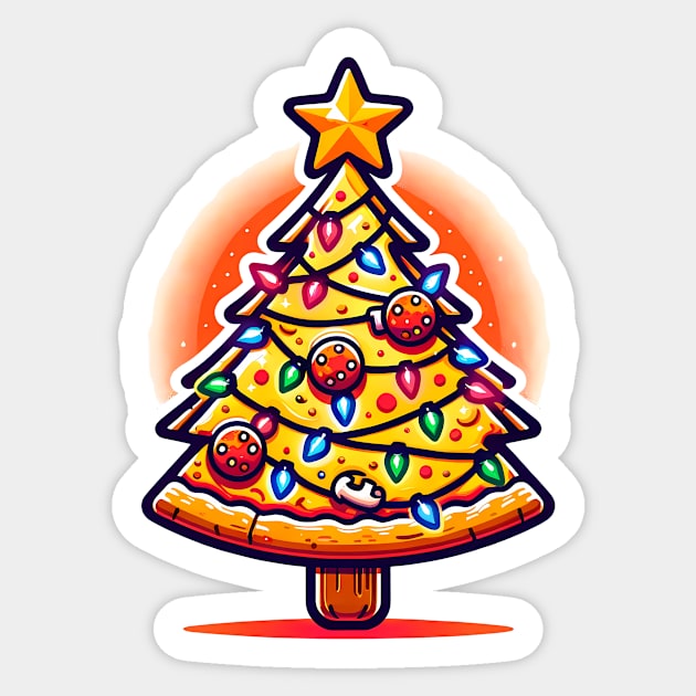 Xmas Tree with Pizza, Funny Pizza Lover Sticker by logiamerch